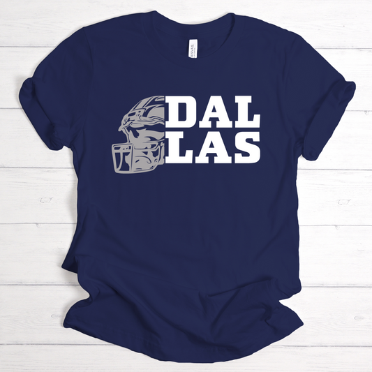 DAL LAS Football Star T-Shirt: Unleash Your Dallas Spirit with this Unique Tee Featuring a Football Helmet and Star Design | Explore Trendy Fan Apparel