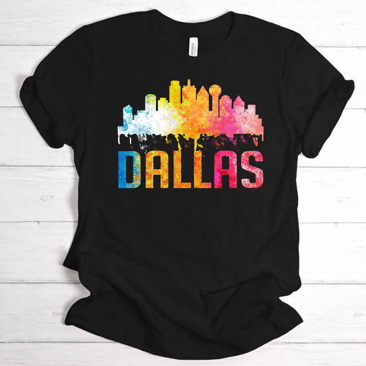 Dallas Downtown Multi-Colors T-Shirt: Embrace Urban Vibes with this Stylish Tee - Perfect Blend of Dallas Pride and Cityscape