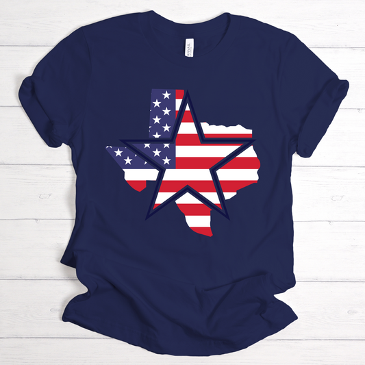 Texan Fusion Glory T-shirt : Unveil Your Patriotism with a Texas T-Shirt Boasting a Unique Blend of American and Texan Flags